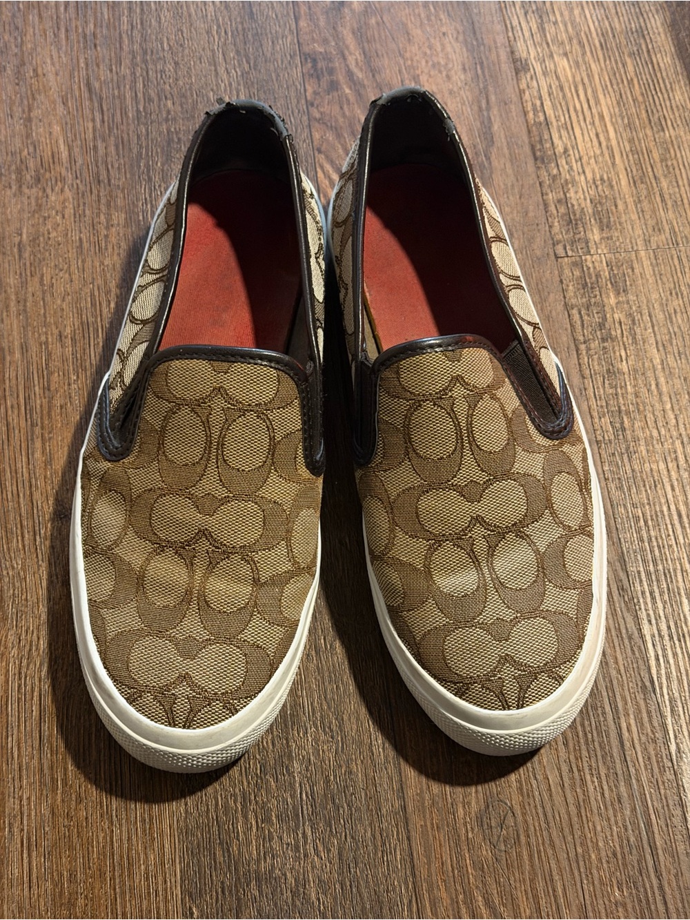 Coach Signature Slip-On Sneakers in Brown and Tan with Red Insole - Picture 2 of 5